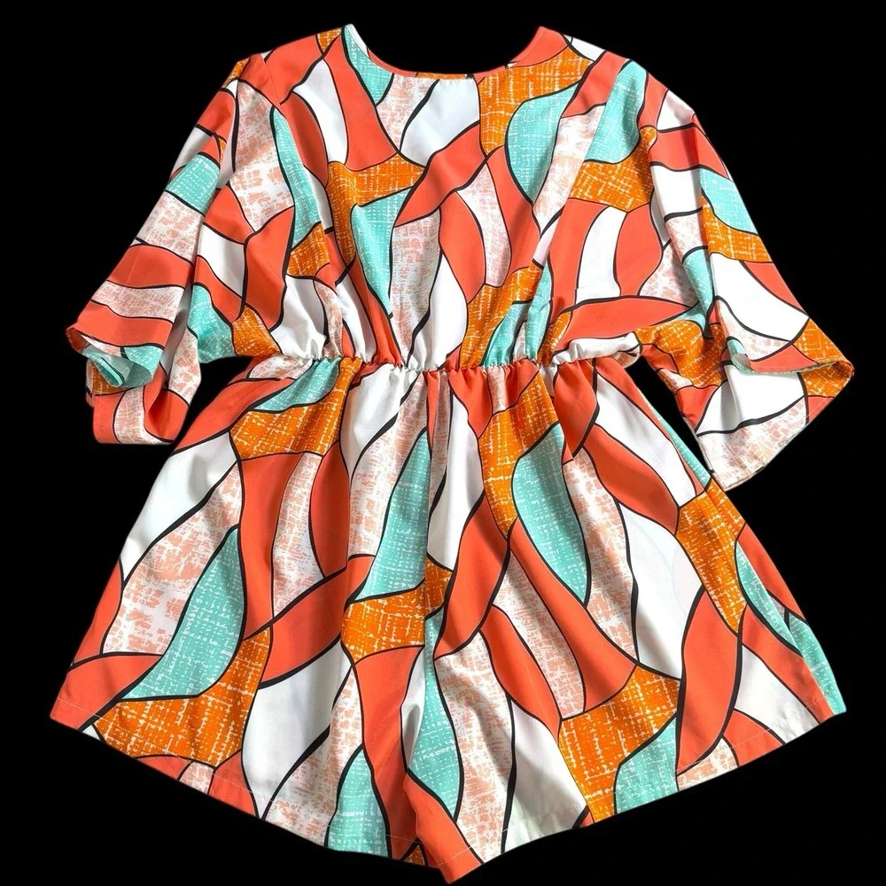 Shein Curve Multicolor Short Sleeve Romper Shorts‎ Jumpsuit Elastic Waist 1XL